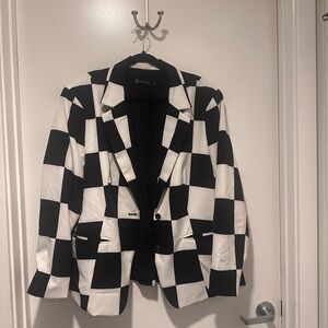 New York & Company Black and White Checkered Blazer
